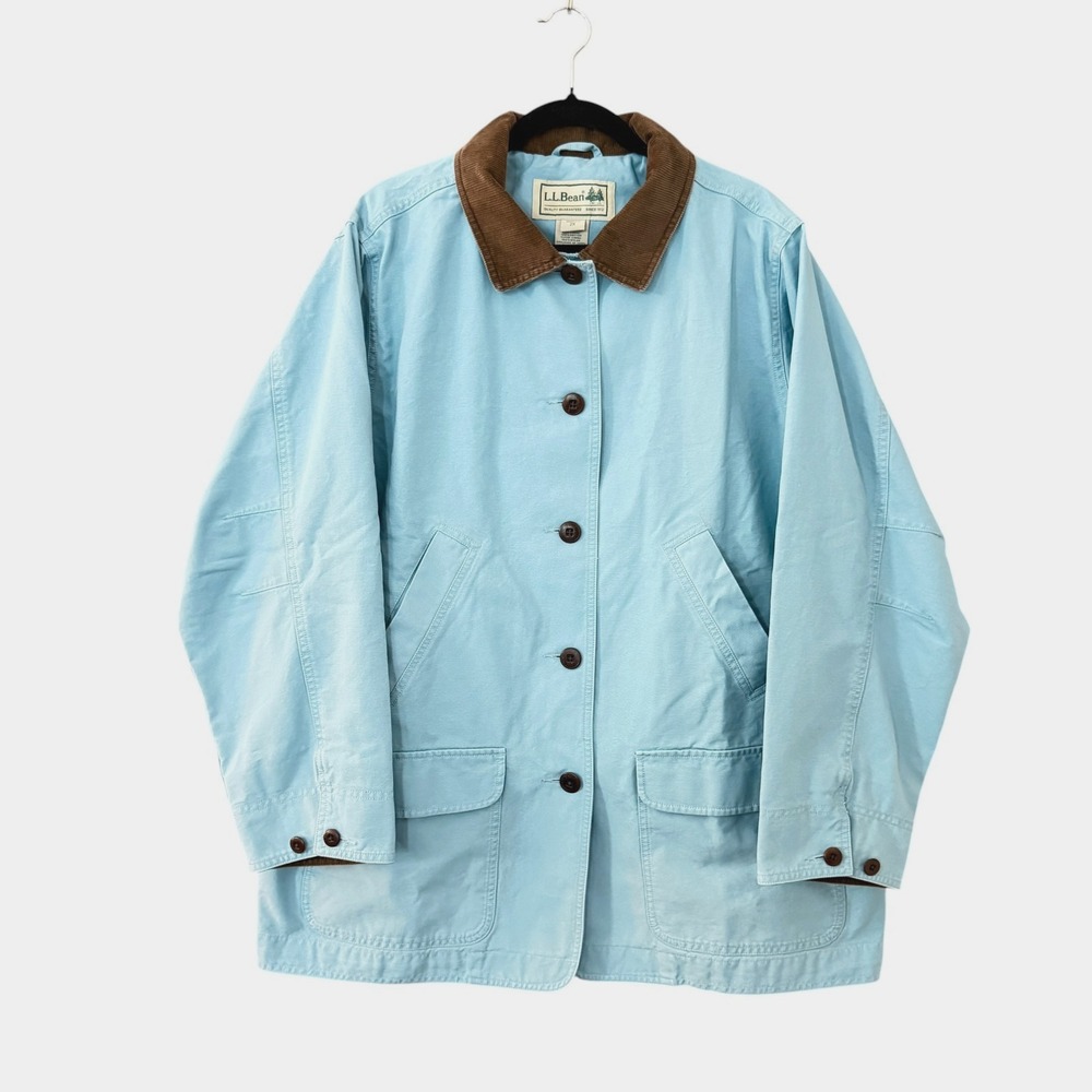 L.L. Bean Light Blue Utility Jacket with Brown Corduroy Collar